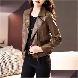 Womens Leather Faux 0C Patina Original Byt färgnivå 1-2-3 Ytterkläder LAPEL MOTORCYCLE JACKE Drop Leverans Apparel Clothing Co Dhes3