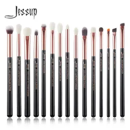 Jessup Makeup Brushes Set 15pcs Make Up Brush Tools Kit Eye Liner Shader Natural-Synthetic Hair Rose Gold/Black T157 240229