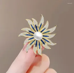 Broscher utsökta pärlor solros lapel stift dam strass blomma corsage bröllop smycken kvinnor