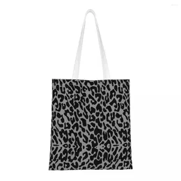 أكياس التسوق الأسود ليوبارد كتف أنثى حقيبة حمل قابلة لإعادة الاستخدام لطيف الفهد للحيوانات عالية السعة اليدين القماش غير الرسمي للطالب