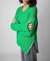 Suéter feminino de cashmere com bainha tricotada à mão estilo étnico de inverno