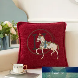 Fodera per cuscino moderna in ciniglia jacquard di design leggero, lusso e semplicità, federa per divano, cuscino da comodino con cavallo bianco
