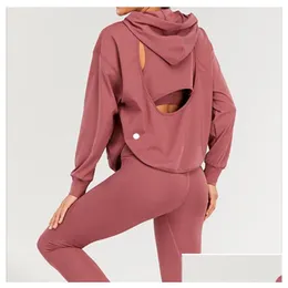 Yoga outfit Lu Womens Hooded Jacket Shrits Running Long Sleeve Women Casual Personality Outfits Autumn and Winter Sportswear Gym Fitne Dhilx