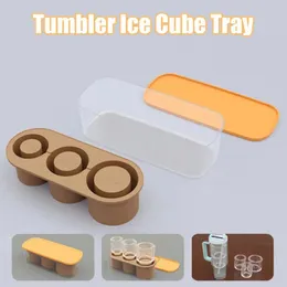 Tumbler Silicone Ice Cube Tray with Lid 3 Cavities Food Grade Refrigerator Summer 40Oz Cup Cylinder Ice Ball Maker Mold Kitch 0307