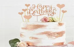 Happy Birthday Cake Toppers Glod glitter letters decoration with love star Party decor Decorations Set of 7 XB11683592