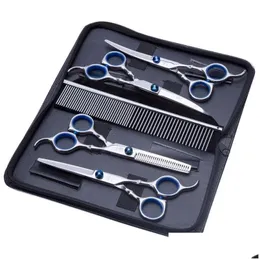 Cão Grooming 5 Pçsset Aço Inoxidável Pet Cães Tesoura Terno Cabeleireiro Para Profissional Animal Barbeiro Corte Gota Entrega Dhclx