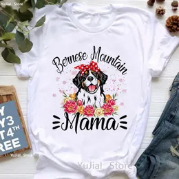 القمصان النسائية T 2024 Fashion Bernese Mountain Mama Print Tshirt Women Flowers Flowers Pet Dog Shirt Female Merry Christmas Gift T-Shirt