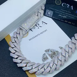 Ожерелье из муассанита, кубинская цепочка 20 мм, 4 ряда, полный бриллиант, ледяной выход, vvs pass, тестер бриллиантов, покрытие из нержавеющей стали, хип-хоп, мужские ювелирные браслеты, ожерелья с GRA
