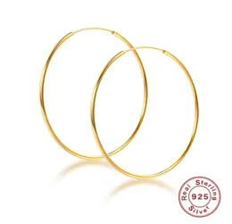 Canner Real 925 Sterling Silver Earrings for Women Circle Hoops Korean Pendientes Gold Jewelry 12mm厚さ50mm 2201088721893
