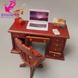 1 12 Bebek Ev Ahşap Mini Mobilya Çalışma Odası Ofis Masası Sandalye Yazma Masası Cazibe Kanepe 1 8 BJD Bebek 240305