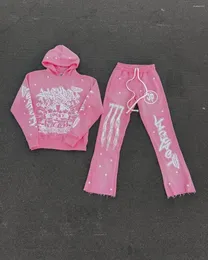 Męskie bluzy gotyckie mężczyźni bluzy i spodnie dresowe Dwuczęściowe zimowe dresowe spodnie Casual Spods Zestawy odzieży sportowej Y2K Streetwear