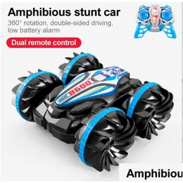 Electric/RC Car Childrens Gift Four-Wheel Drive Off-Road Fordon Remote Control for Street Stalls Amfibious Dual-Sided Driving Deform DHXC4