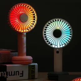 Night Lights Brelong USB Mini Handheld Fan med LED Night Light Portable Personal Desktop For Office Outdoor Home Travel Drop Delivery DHO3N