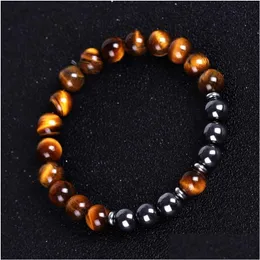 Kette 8mm Grün Gelb Tigerauge Naturstein Armband Hämatit Perlen Armbänder Für Männer Frauen Hiphop Modeschmuck Drop Lieferung Dhvav