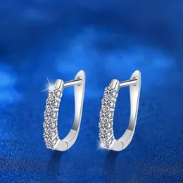 دائرة شهادة GRA D COLL Simple Moissanite 925 Sterling Silver Single Stone Hoop أقراط