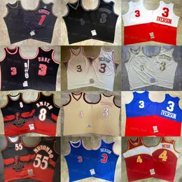 Vintage Autêntico Basquete Allen Iverson Jersey 3 Vintage Dwyane Wade 3 Outro 1 Dikembe Mutombo 55 Steve Smith 8 Spud Webb 4 Retro Vermelho Preto Branco Azul Bege