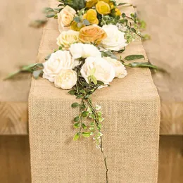 Jute Burlap Hessia Table Runner Vintage Natural Rustic Khaki Party Country Wedding Decoration Home Dinner Decor 240301