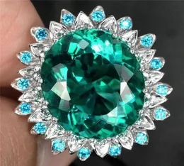 Bröllopsringar Wyjzy Inlagd Green Zircon Flower Luxury Ring Bride Engagement Smycken Utsökt temperament Super Large For Women4259584