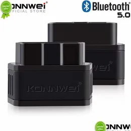 Strumenti diagnostici Nuovo Elm327 Obd2 Scanner per auto Konnwei Bluetooth -5.0 Elm 327 V 1.5 Strumento diagnostico Obd 2 V1.5 Per Ios Android Drop Deli Dhgij