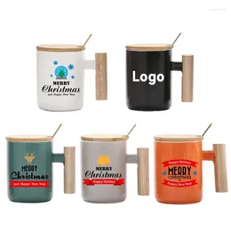 Mugs Matte Black Grey Gift Exquisite Custom Logo Bamboo Lid And Stir Spoon Box Bambooware Wooden Handle Coffee Mug