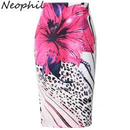 Skirt Neophil 2022 Flower Flower Flower Floral Leopard Stampato ad alta vita Summer Ladies Lunghezza ginocchia Slim Midi Slimina Slimina SAIA SAIA S1005