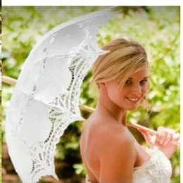Vintage biały koronkowy parasol parasol na przyjęcie weselne Bridal Batten koronkowy ręcznie robiony parasol Wedding Parrelas White Hafloider Beach2342113