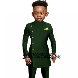 Abiti Moda Africano Verde scuro Vestito da ragazzo 2 pezzi Festa da sposa Smoking Bambino Giacca Pantaloni Custom Made Costume per bambini 216 anni