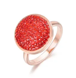 Bröllopsringar Rose Gold Color Round Forme Smycken Rostfritt stål Blackred Rhinestone för kvinnor Anneau R180311382678