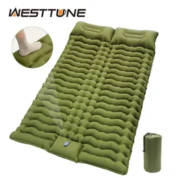 Outdoor Double Sleeping Pad Inflatable Mattress with Pillow 2 Persons Camping Mat Tourist for Hiking Camp Bed Air Matt 240306