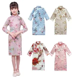 Vestido de seda qipao para meninas, traje chinês para crianças chipao cheongsam, vestido formal de manga para meninas, roupas de alta qualidade 21044692450