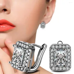 Stud Küpe 2024 Kare 925 STERLING Gümüş Takı Büyük Kristal Stduy Küpe Hediye Toptan Brincos Boucle D'Oreille Femme