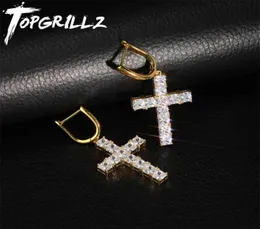 Topgrillz Micro Paved Cross Full Bling Iced Out Earring Cubic Zircon Gold Color Color StudEarringsヒップホップジュエリー2106163091984