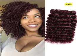 Burgundy Mongolian Deep Wave 99J Virgin Human Hair 3 번들 인간 머리 확장 와인 와인 빨간 99J 머리 위브 깊은 Curly318979