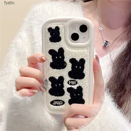 Bolsas de telefone celular coreano lovley coelho bordado caso de telefone de pelúcia pro max pro bonito macio peludo moda silicone coverh240307