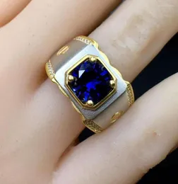 Cluster Rings Est Man Muscular Power Ring Blue Gem Sapphire Jewelry Gift Size 8 Mm Color 925 Silver Golden5007805
