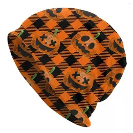 Berets Halloween Pumpkins Plaid Bonnet Hats Knit Hat Vintage Outdoor Skullies Beanies Men's Women's Warm Dual-use Caps