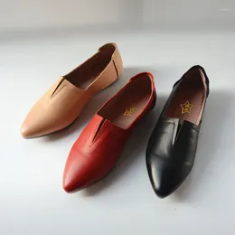 Pointy 351 Casual Vintage Shoes Cowhide Women's Flat Spring and Autumn Summer Mary Jane Soft bekväm frisk 46384 64265