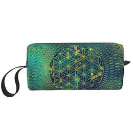 Cosmetic Bags Fashion Flower Of Life Marble And Gold Travel Toiletry Bag Women Mandala Makeup Beauty Storage Dopp Kit