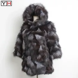 Pur 2019 Winter Women Women Natural Silver Fox Fur Coat Lady 100% Genuine Fox Fur Outerwear Brand Fashion Fashion Casacos de jaqueta de pele