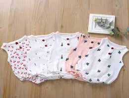 5 Colors Newborn Baby Romper With Button Summer Jumpsuit Cherry Cactus Printed Infant Girl Princess Onesies Bodysuit Clothes1450565