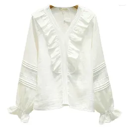 Kadın Bluzları VII 2024 M Bluz Erken Bahar Kadın Giyim V Yağ Gevşek Düz Renk Tasarım Üst Gömlek Teklifleri