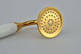 PVD-TI Gold Finish Brass Telephone Hand Held Shower Head Ceramics Handle 1.5M Gold Shower Hose Gold-Plated Shower Set 240223