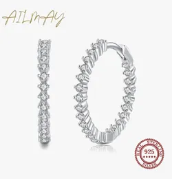 Hoop Huggie Ailmay Top Quality Real 925 Sterling Silver Fashion Luxury Full Of CZ Earrings for Women Classic Romantic Wedding Jewe6806213