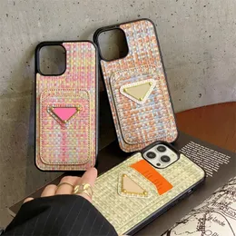 Designer Phone Case for iPhone 15 Pro Max Cases Card Holder iPhone 14 Pro Max 12 13 11 XS Max X XR 15 Plus Case Weave Pattern Triangle P Mobile Cover