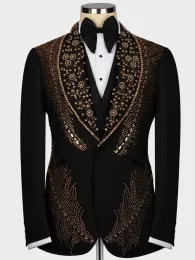 Suits Luxury Boncuklar Elmaslar Sparkly One Piece Blazer Erkekler Bir Düğme Geniş Yakası Resmi Balo Düğün Damat Plus Boyut Terikle