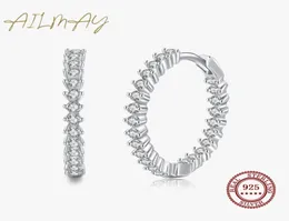 Hoop Huggie Ailmay Top Quality Real 925 Sterling Silver Fashion Luxury Full Of CZ Earrings for Women Classic Romantic Wedding Jewe2882372