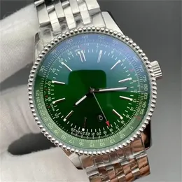 U1 TOP AAA Bretiling 46 mm Navitimer Green Dial Watch Automatyczny ruch mechaniczny Srebrna tarcza 50. rocznica Mężczyźni Watch Brown Stali Frey Stal Paspatches