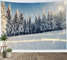 Tapeçaria de inverno floresta nevada pinheiro tapeçaria nascer do sol natureza cenário tapeçaria decoração de parede para quarto sala de estar dormitório 240304