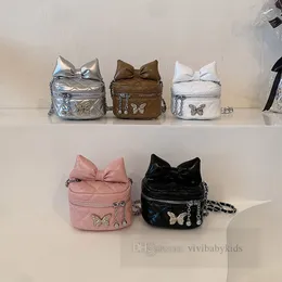 Children stereo Bows circular bucket handbags kids diamond lattice quilted PU leather messenger bags kids metals butterfly chain single shoulder bag Z7017