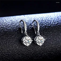 Dangle Earrings Silver 1 Carat Diamond Test Passed Passed Excellow Cut D Color Round Moissanite Hoop 925女性のためのウェディングジュエリー